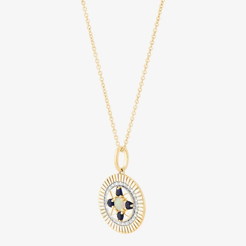 Limited Quantities! Womens Diamond Accent Lab Created White Opal 10K Gold Round 17 Inch Pendant Necklace