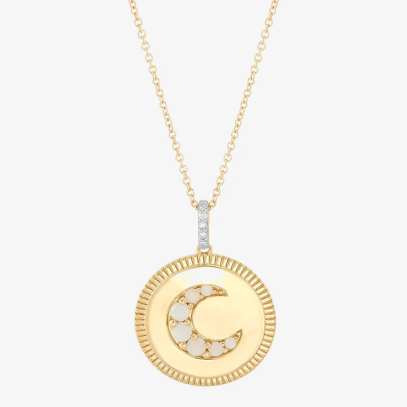Limited Quantities! Womens Diamond Accent Lab Created White Opal 10K Gold Moon 17 Inch Pendant Necklace