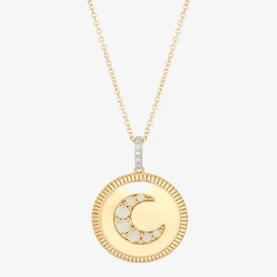 Limited Quantities! Womens Diamond Accent Lab Created White Opal 10K Gold Moon 17 Inch Pendant Necklace