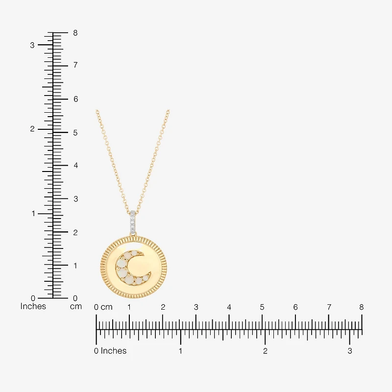 Limited Quantities! Womens Diamond Accent Lab Created White Opal 10K Gold Moon 17 Inch Pendant Necklace