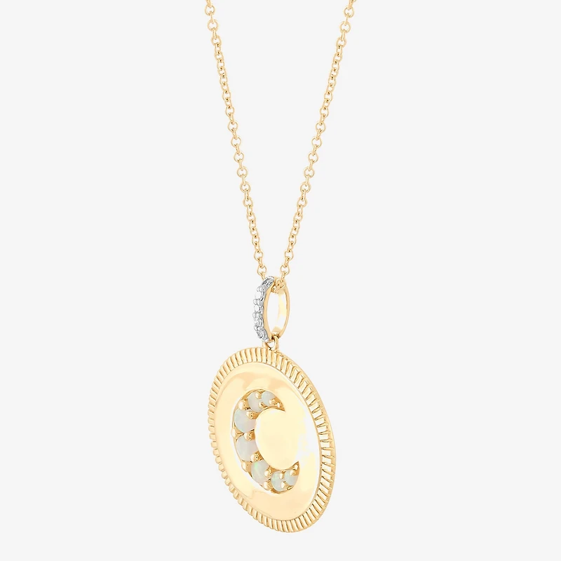 Limited Quantities! Womens Diamond Accent Lab Created White Opal 10K Gold Moon 17 Inch Pendant Necklace