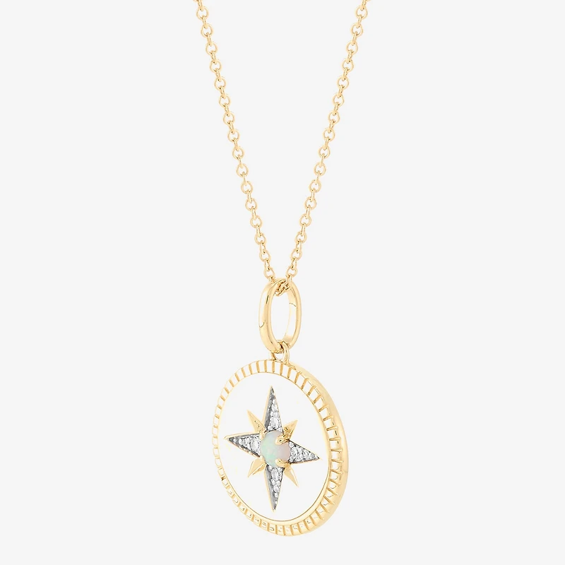 Limited Quantities! Womens Diamond Accent Lab Created White Opal 10K Gold Star 17 Inch Pendant Necklace