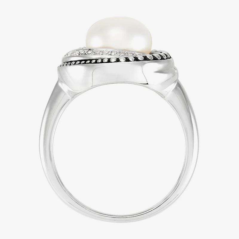 Limited Quantities! Womens 1/8 CT. T.W. 8.5MM White Cultured Freshwater Pearl Sterling Silver Round Cocktail Ring