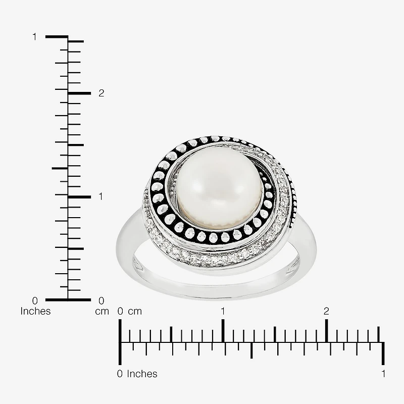 Limited Quantities! Womens 1/8 CT. T.W. 8.5MM White Cultured Freshwater Pearl Sterling Silver Round Cocktail Ring