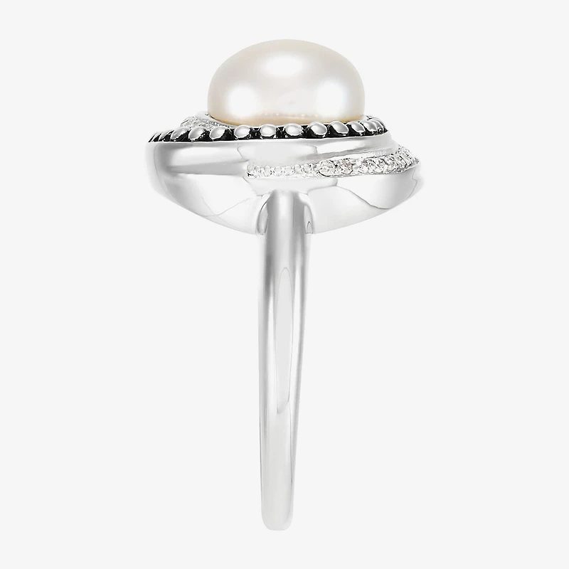 Limited Quantities! Womens 1/8 CT. T.W. 8.5MM White Cultured Freshwater Pearl Sterling Silver Round Cocktail Ring