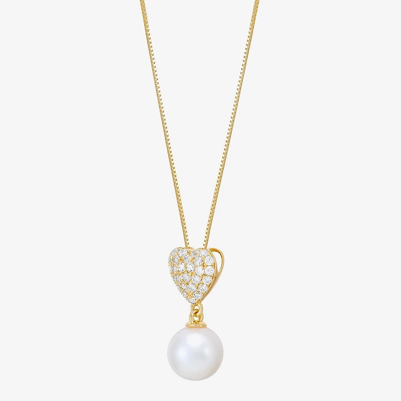 Womens Dyed White Cultured Freshwater Pearl 14K Gold Over Silver Heart 18 Inch Pendant Necklace