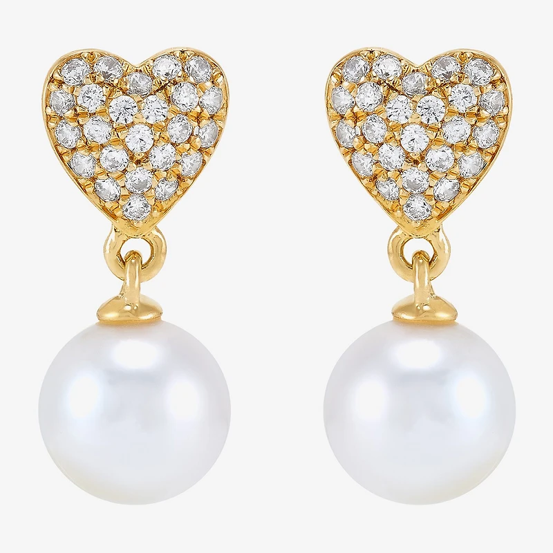 Womens Dyed White Cultured Freshwater Pearl 14K Gold Over Silver Heart Drop Earrings