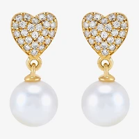 Womens Dyed White Cultured Freshwater Pearl 14K Gold Over Silver Heart Drop Earrings