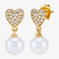 Womens Dyed White Cultured Freshwater Pearl 14K Gold Over Silver Heart Drop Earrings