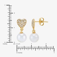 Womens Dyed White Cultured Freshwater Pearl 14K Gold Over Silver Heart Drop Earrings