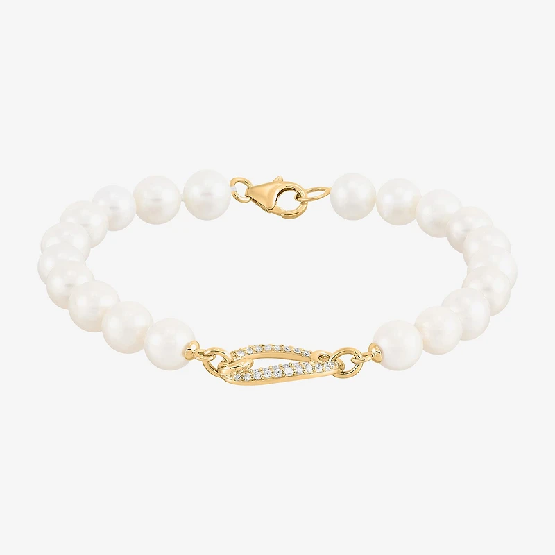 Womens Dyed White Cultured Freshwater Pearl 14K Gold Over Silver Strand Bracelet