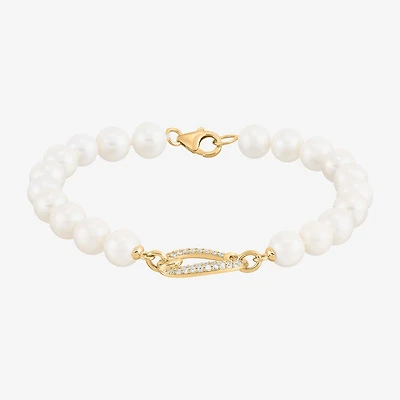 Womens Dyed White Cultured Freshwater Pearl 14K Gold Over Silver Strand Bracelet