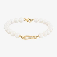 Womens Dyed White Cultured Freshwater Pearl 14K Gold Over Silver Strand Bracelet