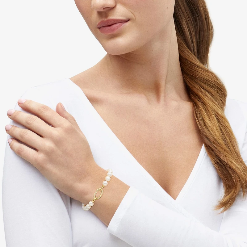 Womens Dyed White Cultured Freshwater Pearl 14K Gold Over Silver Strand Bracelet
