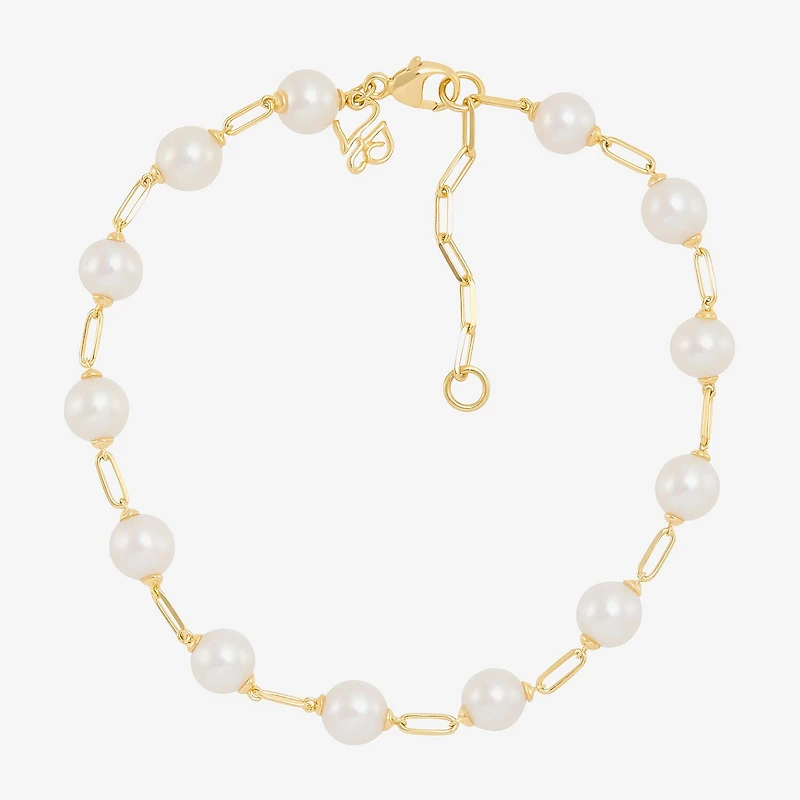 Womens 14K Gold Over Silver 8 Inch Paperclip Chain Bracelet
