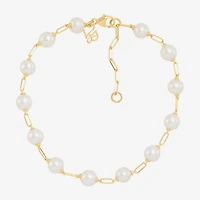 Womens 14K Gold Over Silver 8 Inch Paperclip Chain Bracelet
