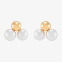 Dyed White Cultured Freshwater Pearl 14K Gold Over Silver 13.6mm Stud Earrings