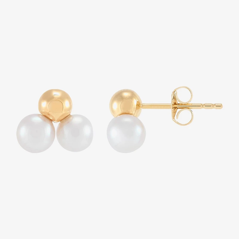 Dyed White Cultured Freshwater Pearl 14K Gold Over Silver 13.6mm Stud Earrings