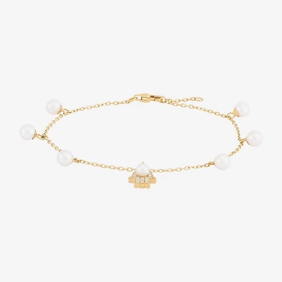 Womens Dyed White Cultured Freshwater Pearl 14K Gold Over Silver Hamsa Charm Bracelet