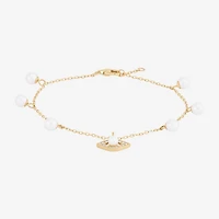 Womens Dyed White Cultured Freshwater Pearl 14K Gold Over Silver Evil Eye Charm Bracelet