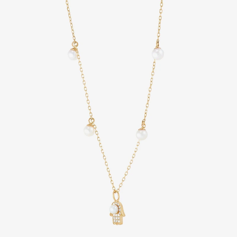 Womens Dyed White Cultured Freshwater Pearl 14K Gold Over Silver Hamsa 18 Inch Pendant Necklace