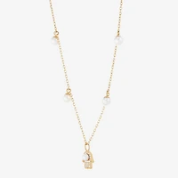 Womens Dyed White Cultured Freshwater Pearl 14K Gold Over Silver Hamsa 18 Inch Pendant Necklace