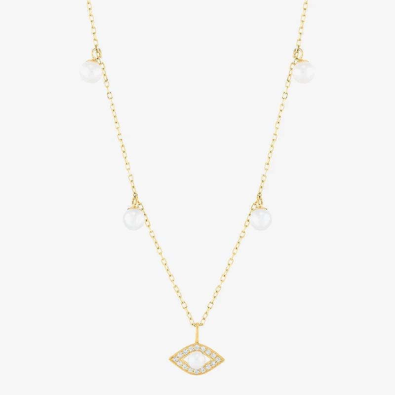 Womens Dyed White Cultured Freshwater Pearl 14K Gold Over Silver Evil Eye 18 Inch Pendant Necklace