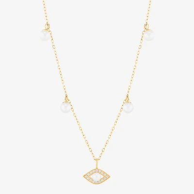 Womens Dyed White Cultured Freshwater Pearl 14K Gold Over Silver Evil Eye 18 Inch Pendant Necklace