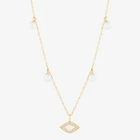 Womens Dyed White Cultured Freshwater Pearl 14K Gold Over Silver Evil Eye 18 Inch Pendant Necklace