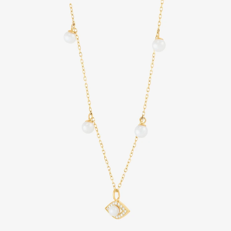 Womens Dyed White Cultured Freshwater Pearl 14K Gold Over Silver Evil Eye 18 Inch Pendant Necklace
