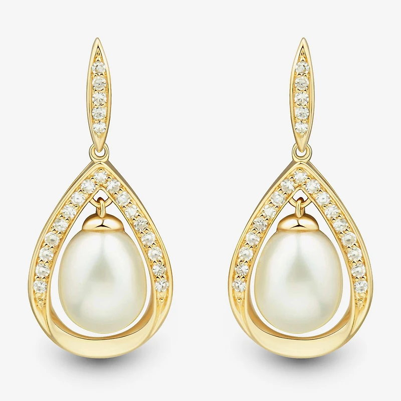 Womens White Cultured Freshwater Pearl 14K Gold Over Silver Sterling Silver Drop Earrings