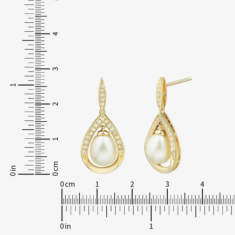 Womens White Cultured Freshwater Pearl 14K Gold Over Silver Sterling Silver Drop Earrings