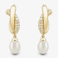 Womens Lab Created White Cultured Freshwater Pearl 14K Gold Over Silver Sterling Silver Round Drop Earrings
