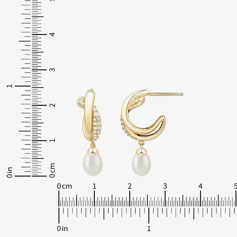 Womens Lab Created White Cultured Freshwater Pearl 14K Gold Over Silver Sterling Silver Round Drop Earrings