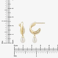Womens Lab Created White Cultured Freshwater Pearl 14K Gold Over Silver Sterling Silver Round Drop Earrings