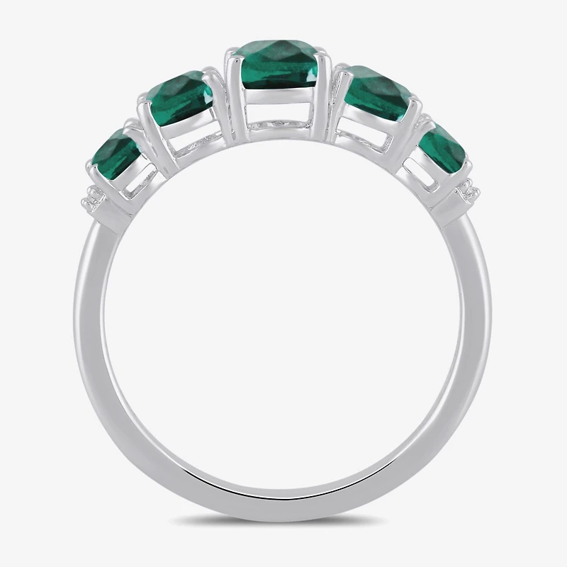 Womens Lab Created Green Emerald Sterling Silver Oval 5-Stone Band