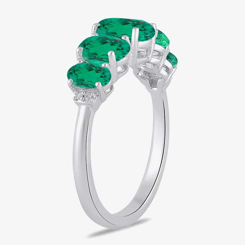 Womens Lab Created Green Emerald Sterling Silver Oval 5-Stone Band