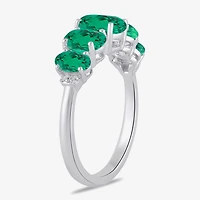 Womens Lab Created Green Emerald Sterling Silver Oval 5-Stone Band