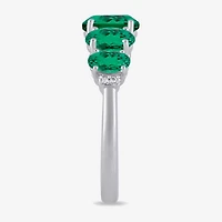 Womens Lab Created Green Emerald Sterling Silver Oval 5-Stone Band
