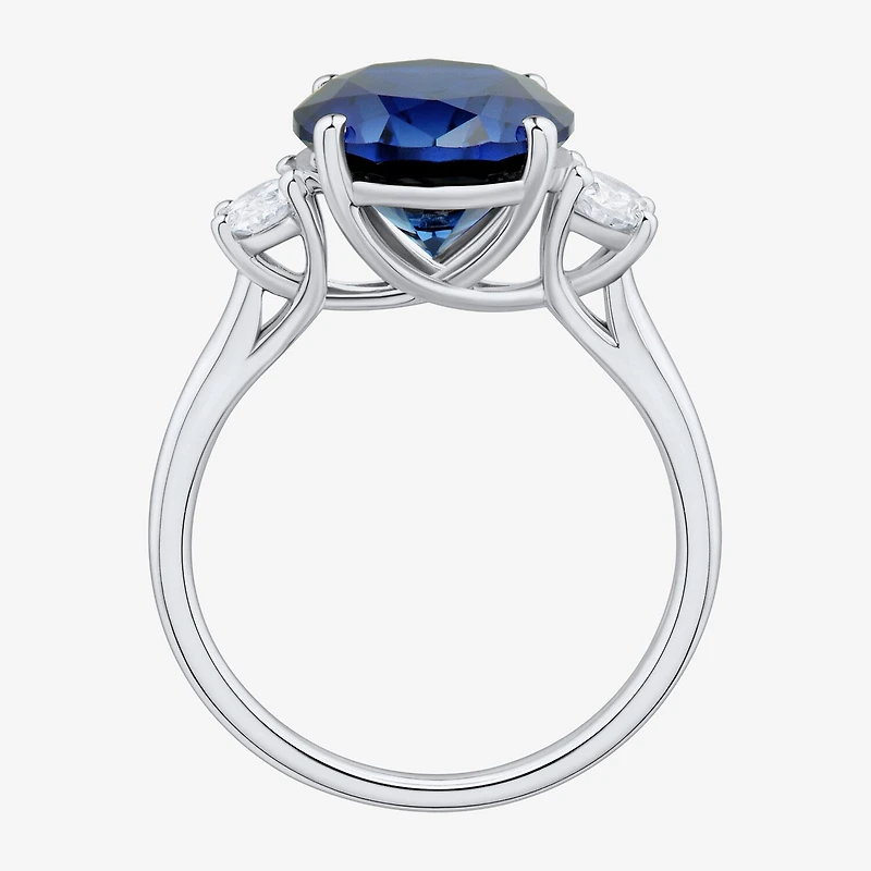 Womens Gemstone & 3/8 CT. T.W. Lab-Grown Diamond Sterling Silver Oval 3-Stone Cocktail Ring
