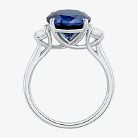 Womens Gemstone & 3/8 CT. T.W. Lab-Grown Diamond Sterling Silver Oval 3-Stone Cocktail Ring