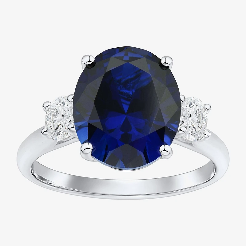Womens Gemstone & 3/8 CT. T.W. Lab-Grown Diamond Sterling Silver Oval 3-Stone Cocktail Ring