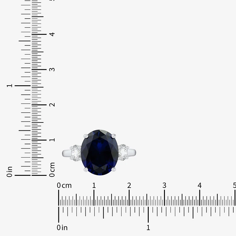 Womens Gemstone & 3/8 CT. T.W. Lab-Grown Diamond Sterling Silver Oval 3-Stone Cocktail Ring