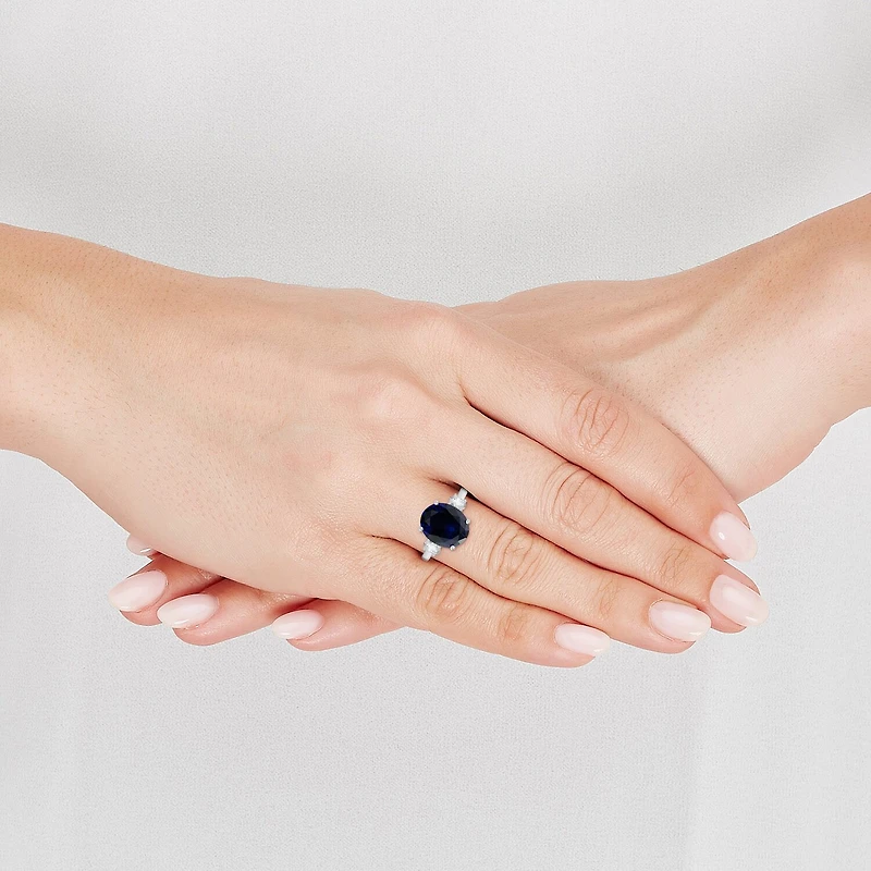 Womens Gemstone & 3/8 CT. T.W. Lab-Grown Diamond Sterling Silver Oval 3-Stone Cocktail Ring