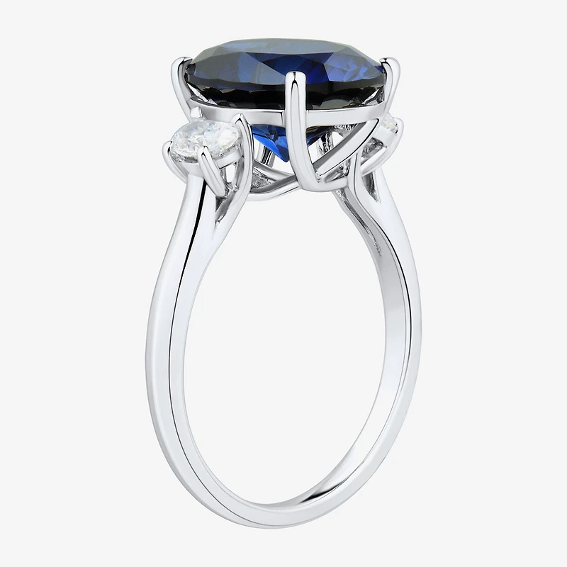 Womens Gemstone & 3/8 CT. T.W. Lab-Grown Diamond Sterling Silver Oval 3-Stone Cocktail Ring