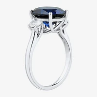 Womens Gemstone & 3/8 CT. T.W. Lab-Grown Diamond Sterling Silver Oval 3-Stone Cocktail Ring