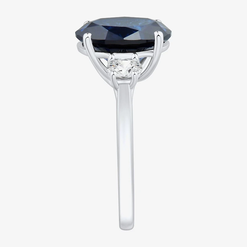 Womens Gemstone & 3/8 CT. T.W. Lab-Grown Diamond Sterling Silver Oval 3-Stone Cocktail Ring
