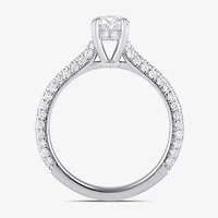 Signature By Modern Bride (F / Si1) Womens 1 3/4 CT. T.W. Lab Grown White Diamond 10K Gold Oval Side Stone Engagement Ring