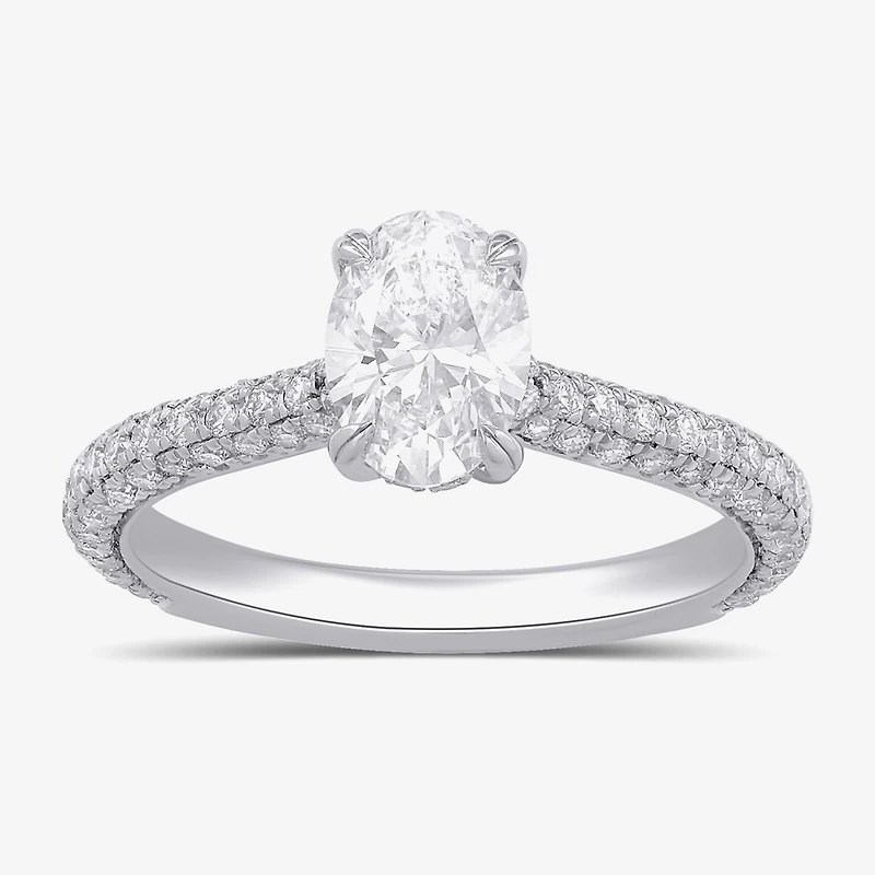 Signature By Modern Bride (F / Si1) Womens 1 3/4 CT. T.W. Lab Grown White Diamond 10K Gold Oval Side Stone Engagement Ring