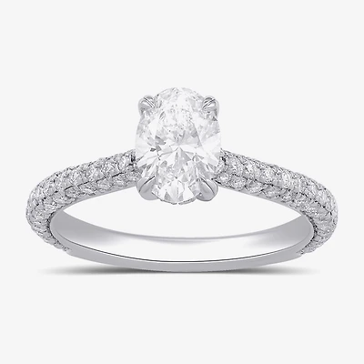 Signature By Modern Bride (F / Si1) Womens 1 3/4 CT. T.W. Lab Grown White Diamond 10K Gold Oval Side Stone Engagement Ring